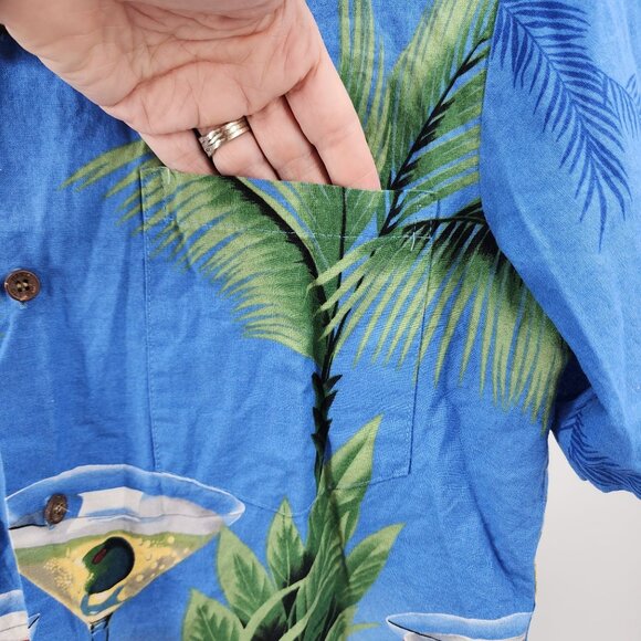 RJC Hawaii Mens Small Hawaiian Shirt Blue Tropical Margarita Palm Print - Picture 3 of 6
